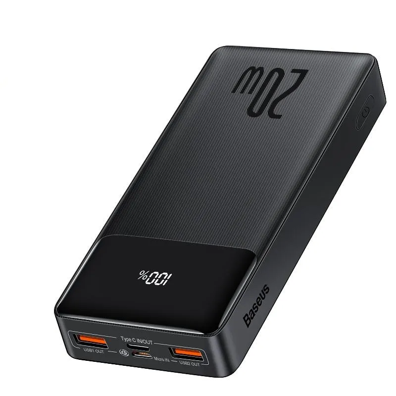 מטען נייד Baseus בנפח 30,000mAh כולל טייפ C וטעינה מהירה דו כיוונית בהספק של 20W