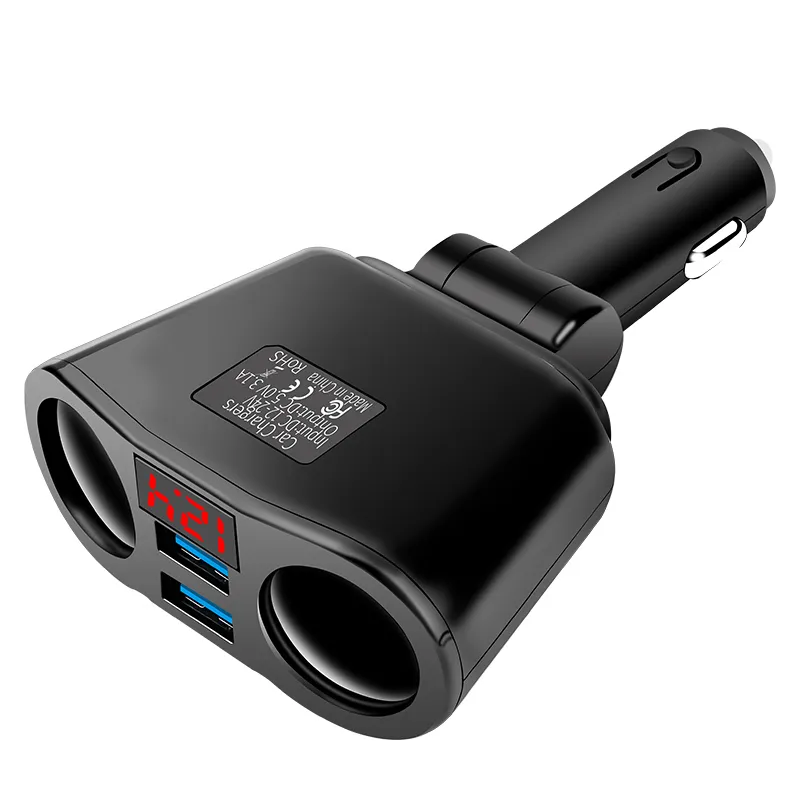 מפצל חיבור מצת מכניסה אחת ל-2 – כולל 2 כניסות USB לרכב טעינה מהירה!