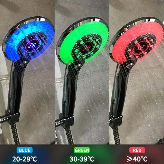 ⁦ראש מקלחת עם מד טמפרטורה ותאורת LED מתחלפת⁩ – תמונה ⁦2⁩