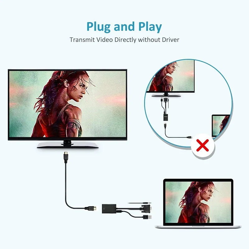 ⁦מתאם VGA זכר ל HDMI נקבה + סאונד⁩ – תמונה ⁦3⁩