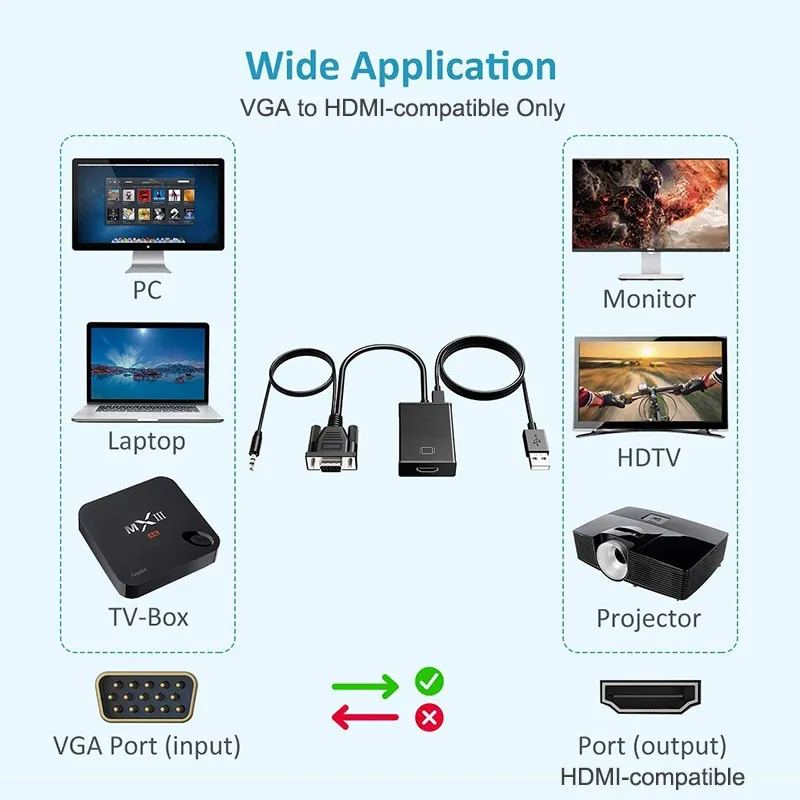⁦מתאם VGA זכר ל HDMI נקבה + סאונד⁩ – תמונה ⁦5⁩