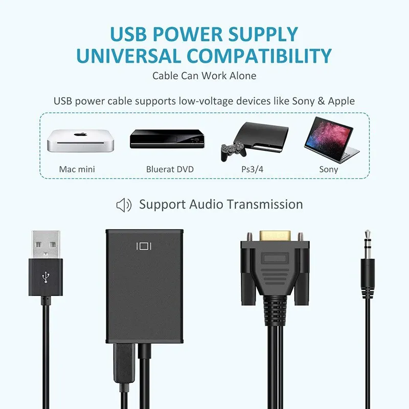 ⁦מתאם VGA זכר ל HDMI נקבה + סאונד⁩ – תמונה ⁦4⁩