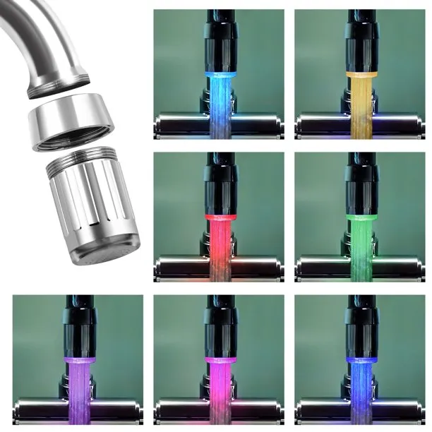 ראש ברז צבעוני מדליק מחליף צבעים - 7 צבעי  LED מתחלפים!