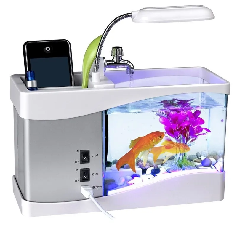 אקווריום שולחני לבית ולמשרד עם תאורת LCD ושעון דיגיטלי! – תמונה 3