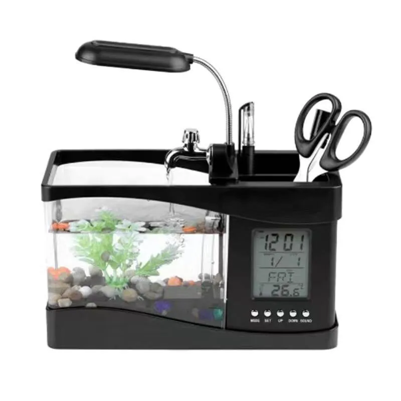 אקווריום שולחני לבית ולמשרד עם תאורת LCD ושעון דיגיטלי! – תמונה 6