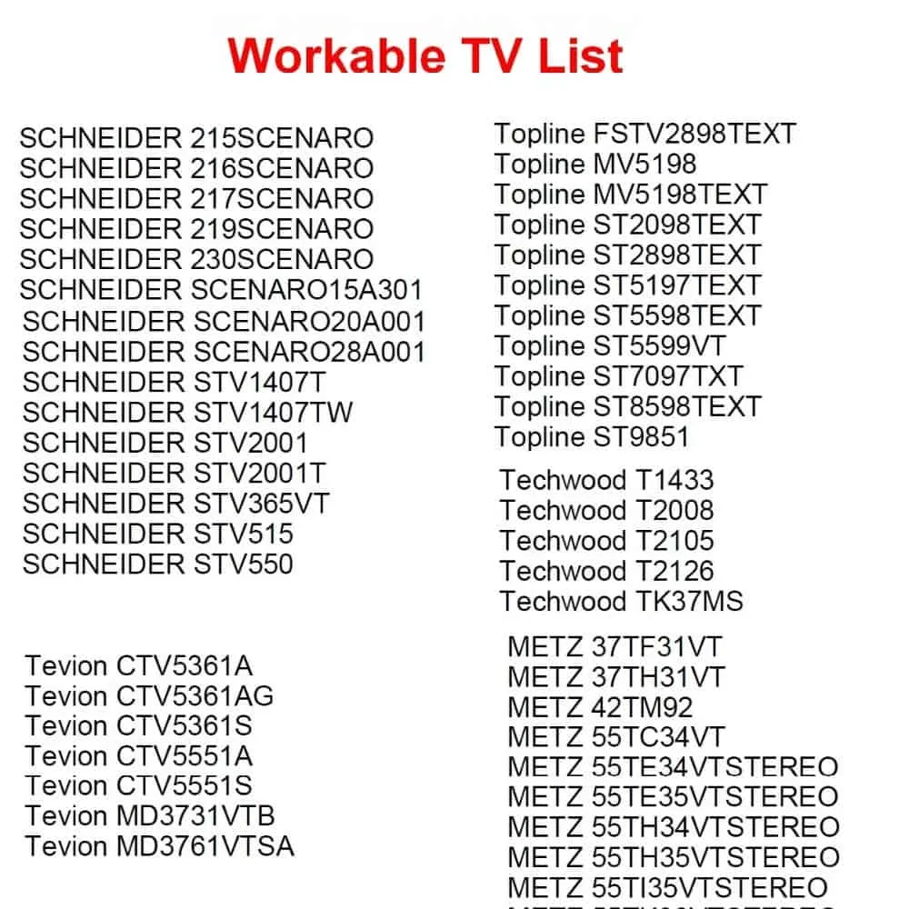 שלט רחוק לטלוויזיות SCHNEIDER, TECHWOOD, METZ TV ועוד!