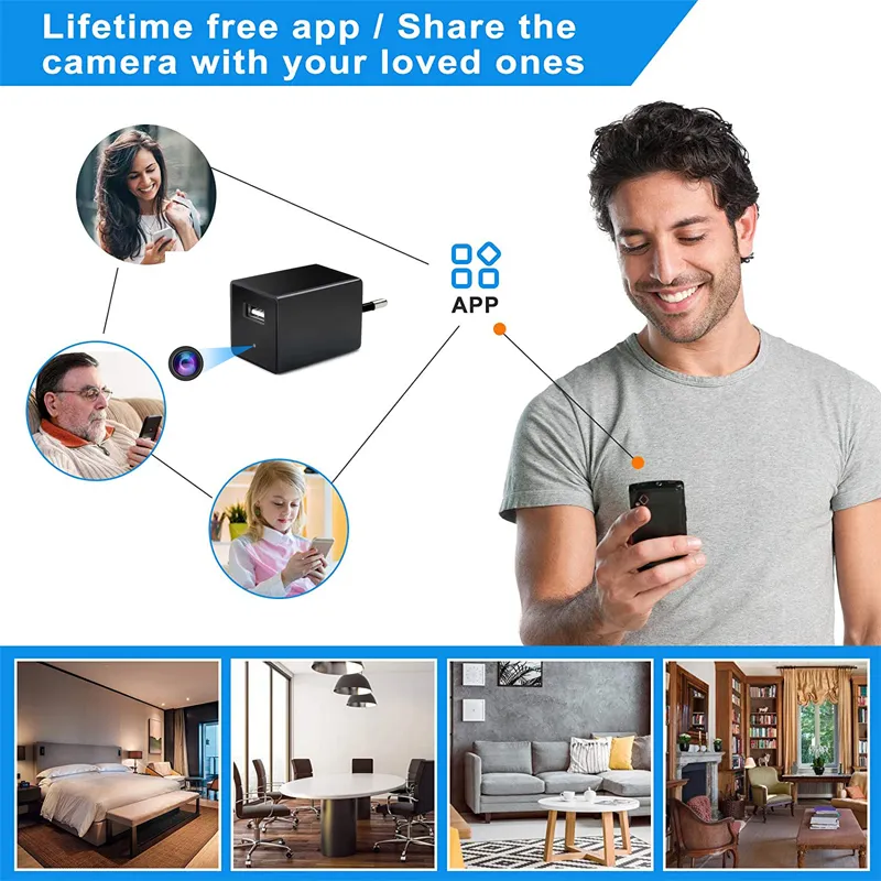 מצלמה נסתרת במטען קיר אלחוטית WIFI באיכות FULL HD 1080P כוללת אפליקציה מותאמת – תמונה 4