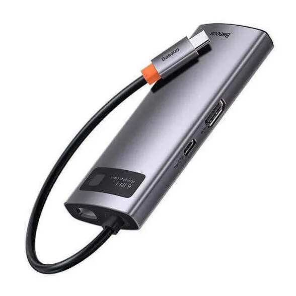 תחנת עגינה BASEUS בחיבור USB TYPE C -6 in 1 - כולל HDMI, רשת GIGABIT, חיבורי USB3.0 וטעינה PD
