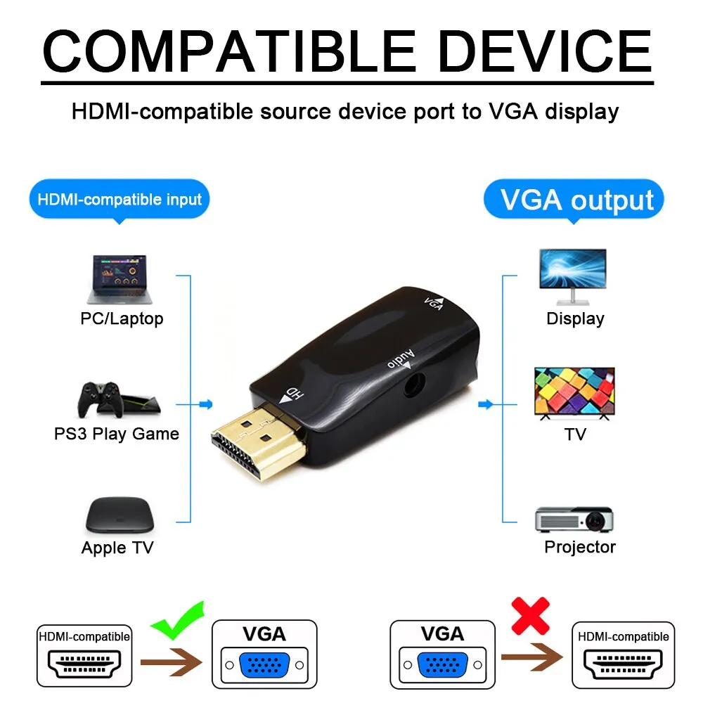 מתאם וידאו HDMI ל-VGA באיכות 1080P HD – תמונה 4