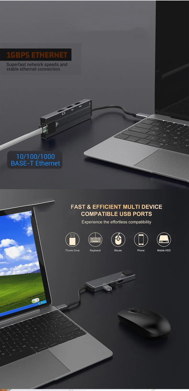 עמדת עגינה (רכזת) אשר תואמת עבור : Galaxy S10/S9 – MacBook – RJ45 Thunderbolt 3