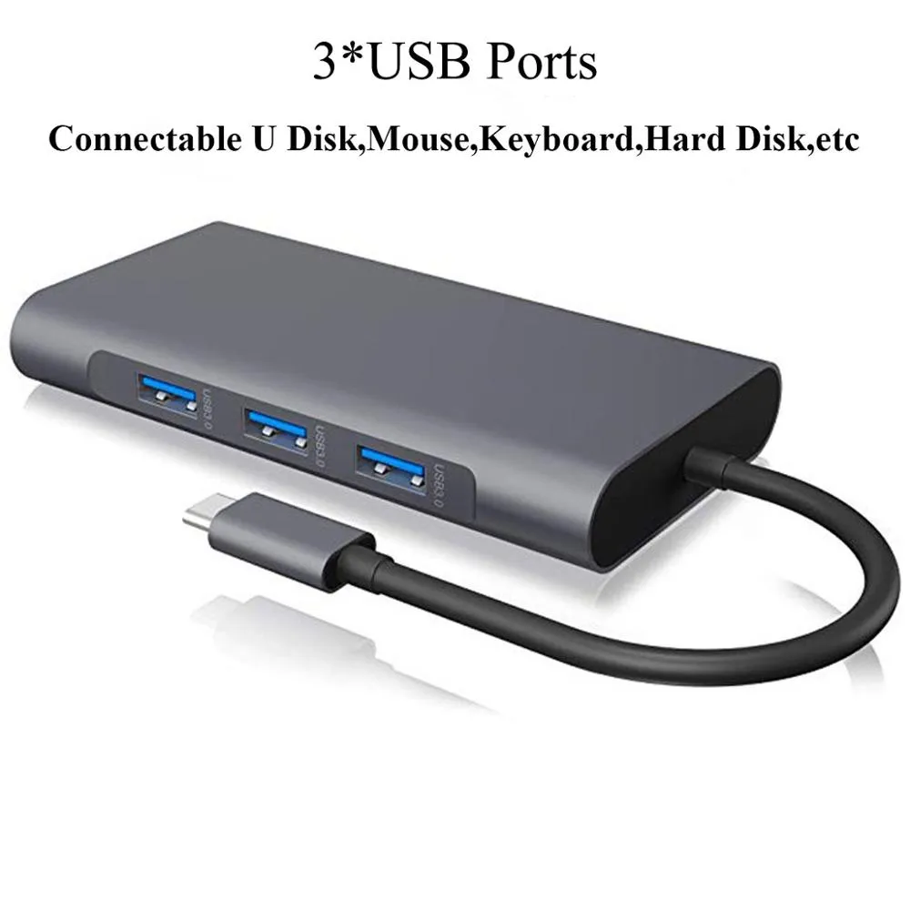 תחנת עגינה/מתאם מ- TYPE C לחיבור רשת RJ45, חיבור VGA, HDMI, חיבור טעינה מהירה PD, קורא כרטיסי זיכרון ו-3 שקעי USB3.0 – תמונה 4