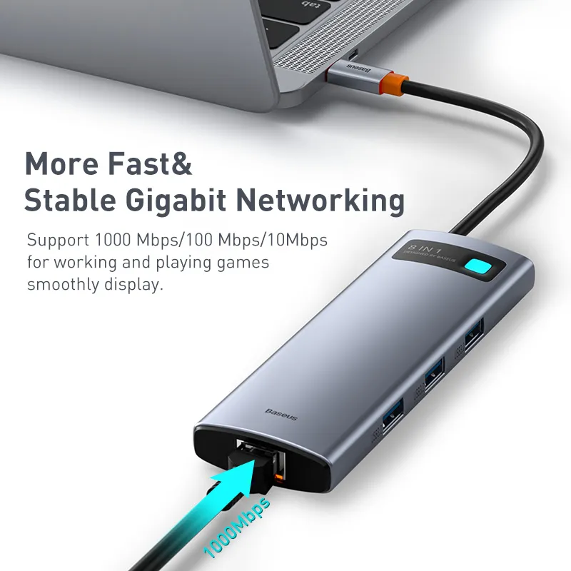 תחנת עגינה BASEUS בחיבור USB TYPE C -6 in 1 - כולל HDMI, רשת GIGABIT, חיבורי USB3.0 וטעינה PD – תמונה 3