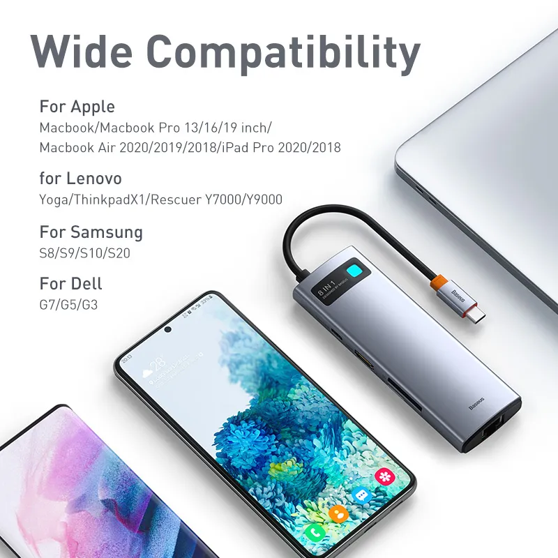 תחנת עגינה BASEUS בחיבור USB TYPE C -6 in 1 - כולל HDMI, רשת GIGABIT, חיבורי USB3.0 וטעינה PD – תמונה 6