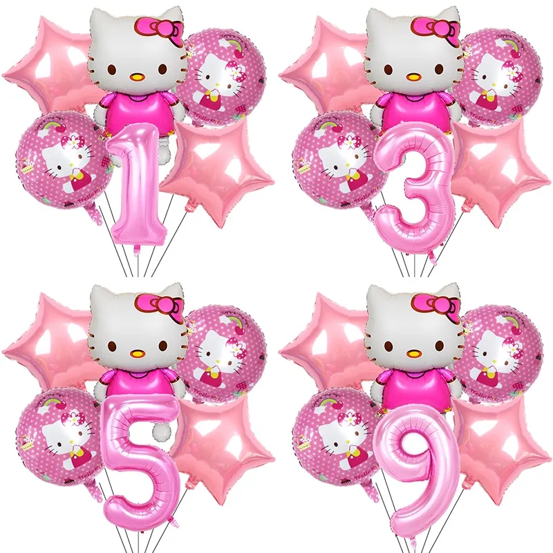זר בלוני יומולדת בסגנון הלו קיטי עם מספר! HELLO KITTY