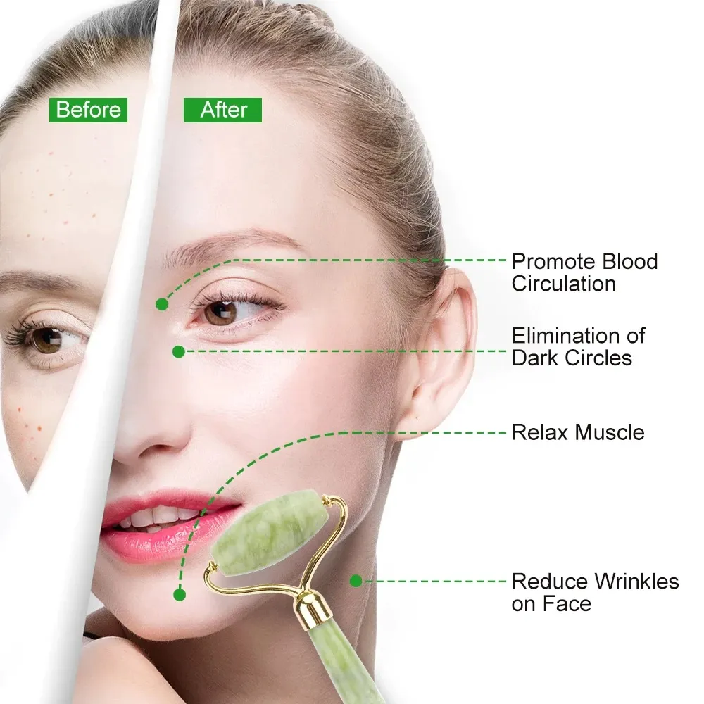 גוואשה ירוקה– GUA SHA – סט רולר ואבן לעיסוי הפנים