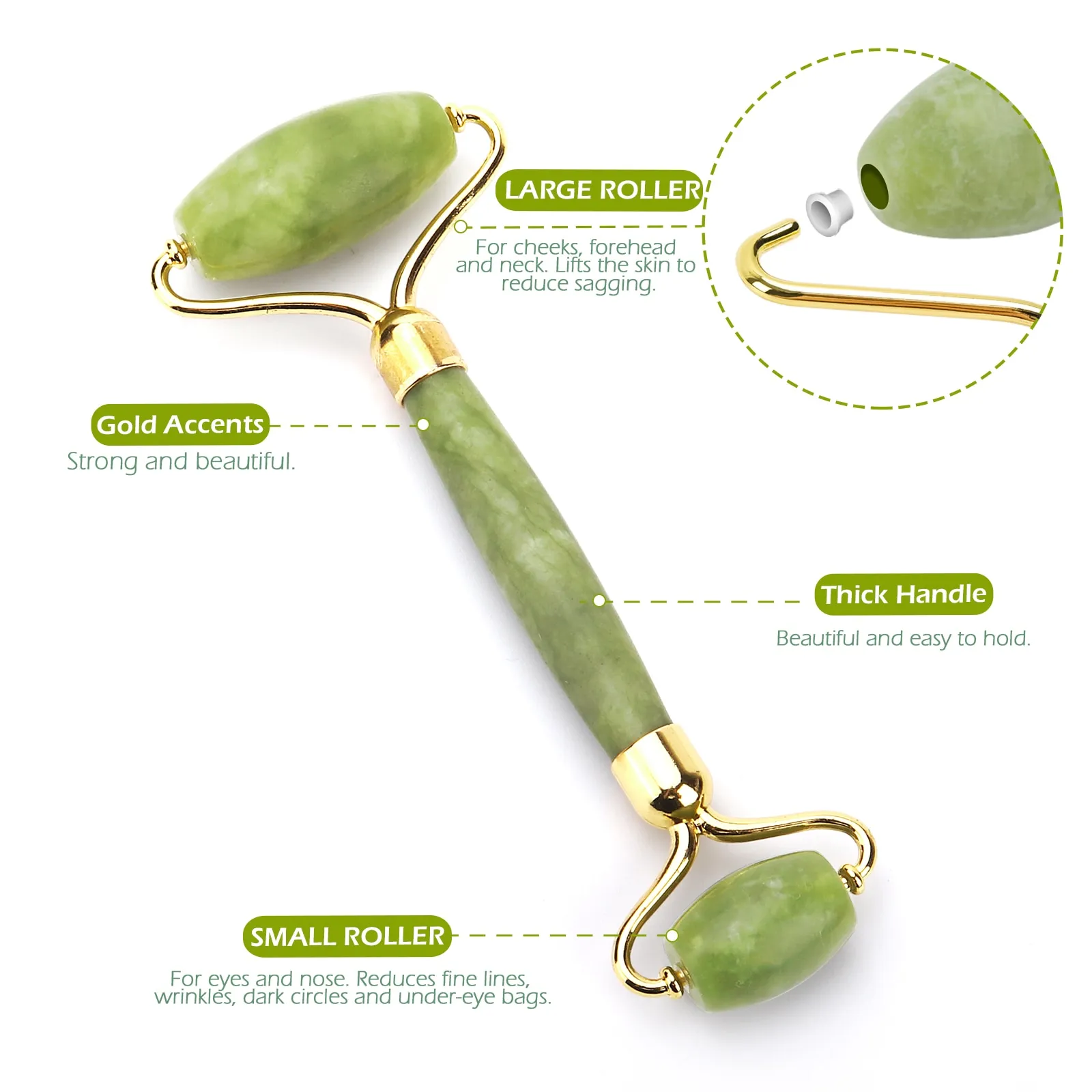 גוואשה ירוקה– GUA SHA – סט רולר ואבן לעיסוי הפנים – תמונה 3