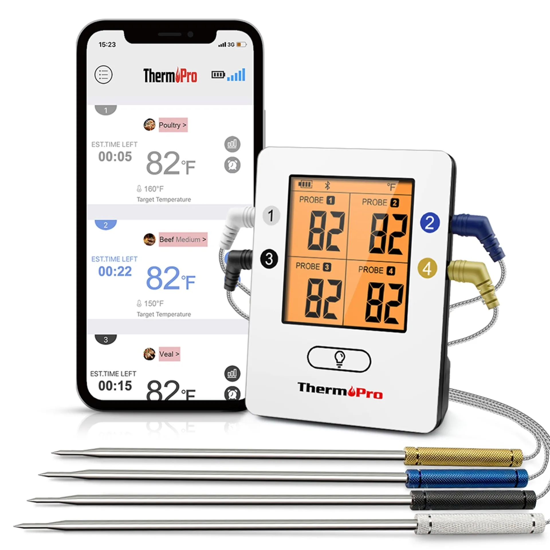 מד חום מזון דיגיטלי אלחוטי +4 פרובים TP25 מבית ThermoPro