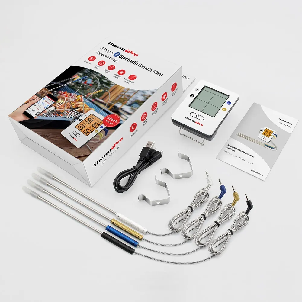 מד חום מזון דיגיטלי אלחוטי +4 פרובים TP25 מבית ThermoPro מד חום מזון דיגיטלי אלחוטי +4 פרובים TP25 מבית ThermoPro