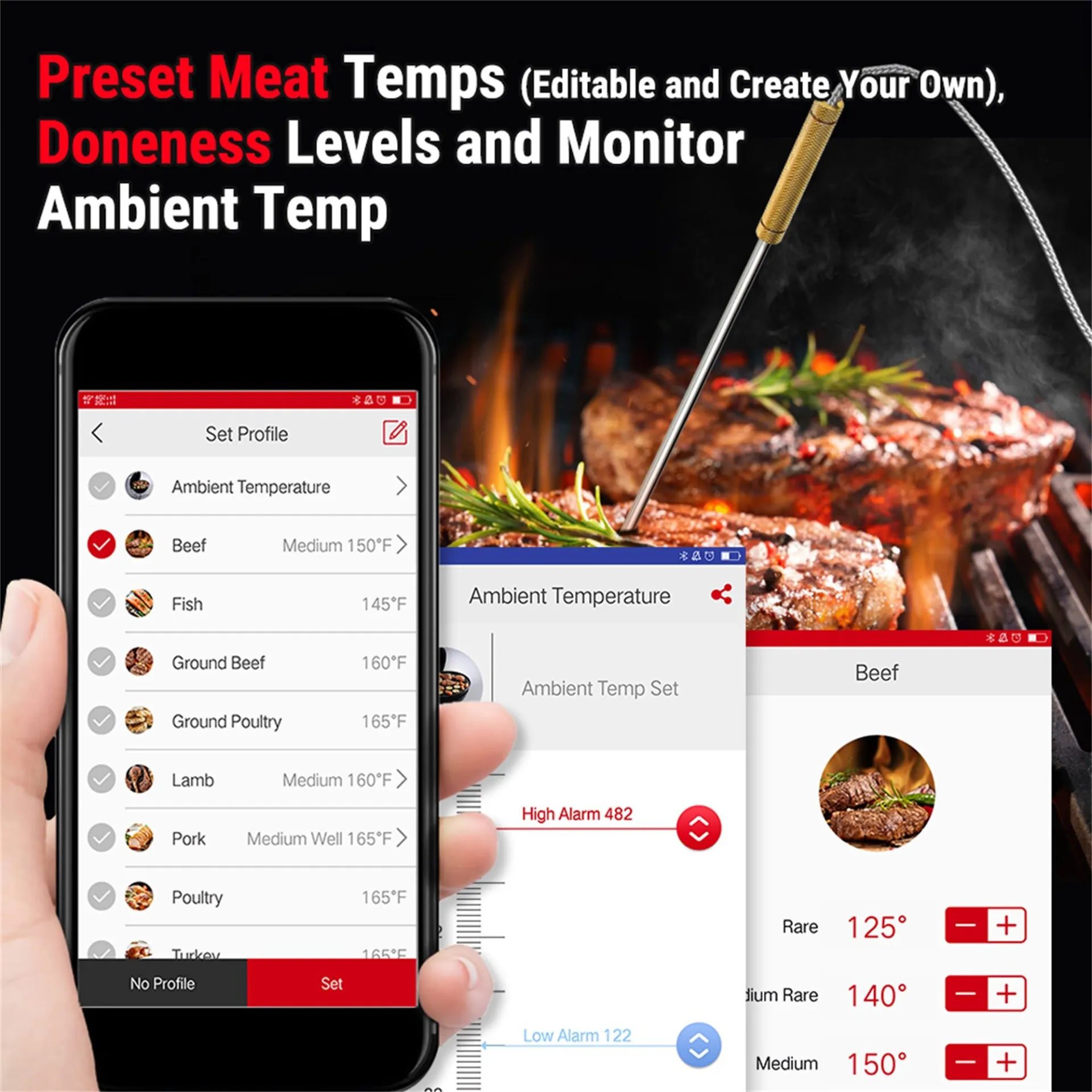 ⁦מד חום מזון דיגיטלי אלחוטי +4 פרובים TP25 מבית ThermoPro⁩ – תמונה ⁦5⁩