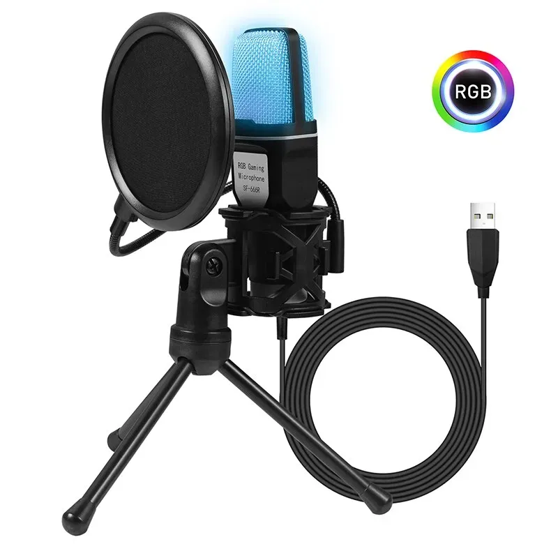 מיקרופון למחשב עם מעמד ואורות RGB