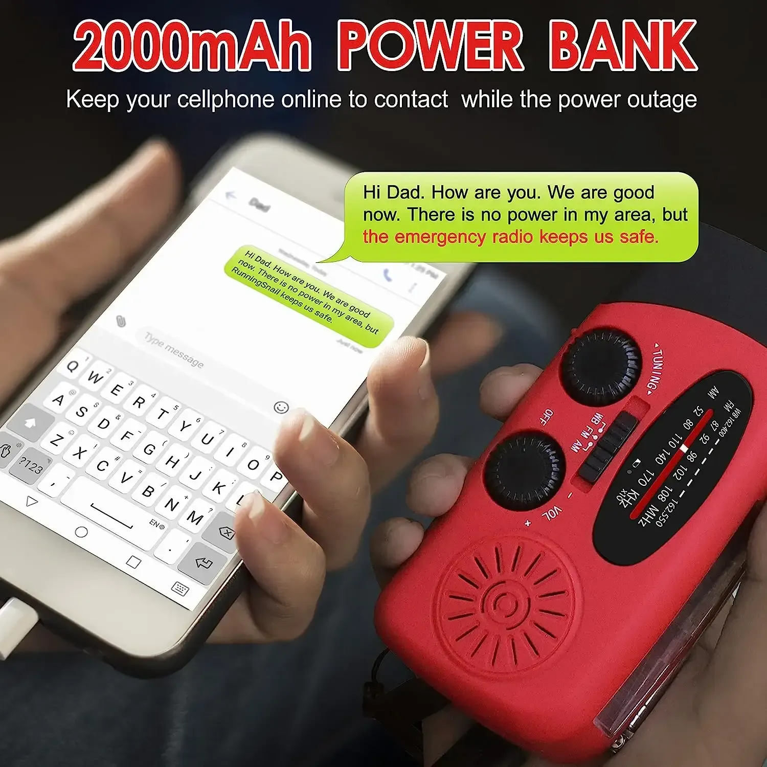 ⁦מוצר חירום רב-תכליתי - סוללת גיבוי, רדיו ופנס הניתנים להטענה ידנית או סולארית⁩ – תמונה ⁦3⁩