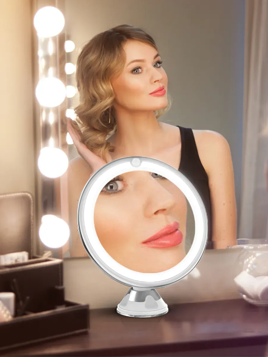 Flexible 10x Magnifying Mirror LED LightingTouch Screen Portable Dressing Table Makeup Dry Battery