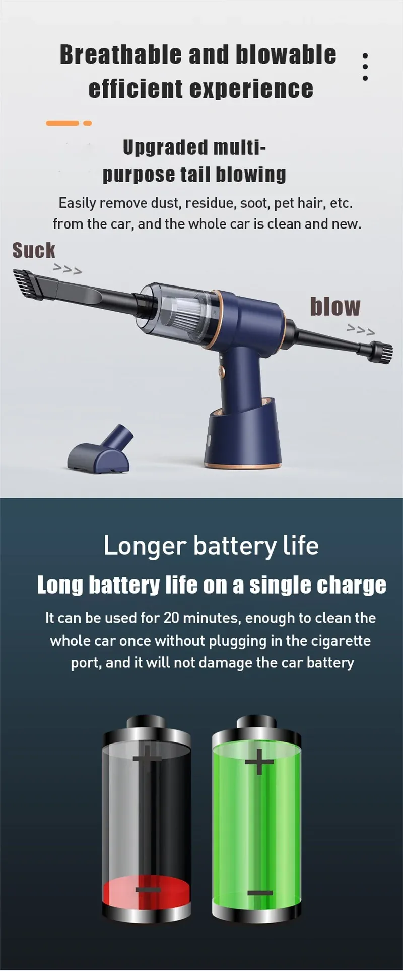 80000Pa 2 In 1 Car Vacuum Cleaner Wireless Air Duster Mini Handheld High-power Air Blower Duster 80000Pa 2 In 1 Car Vacuum Cleaner Wireless Air Duster Mini Handheld High-power Air Blower Duster
