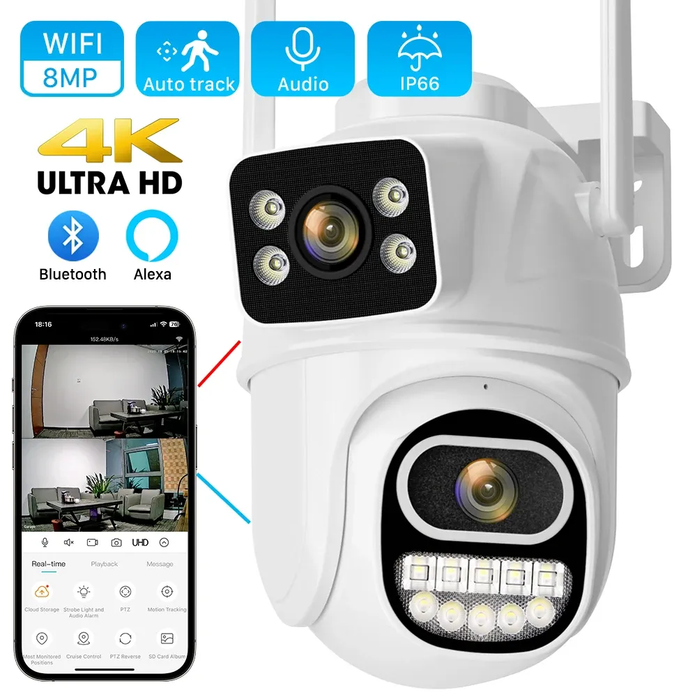 מצלמת Wi-Fi כפולה חיצונית עמידה למים באיכות צילום גבוהה 4K – תמונה 2