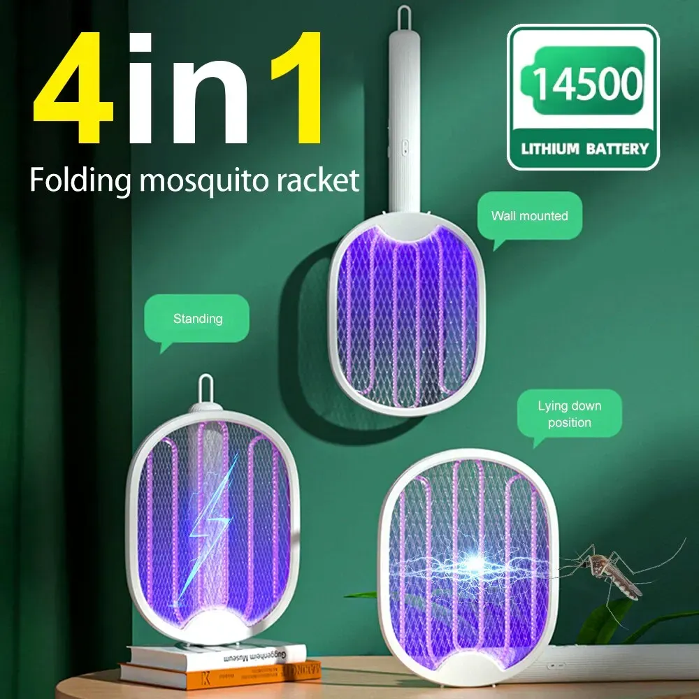 ⁦4 ב-1 - מחבט חשמלי נטען לקטילת יתושים - יכול לשמש גם כמנורה לקטילת יתושים⁩ – תמונה ⁦2⁩