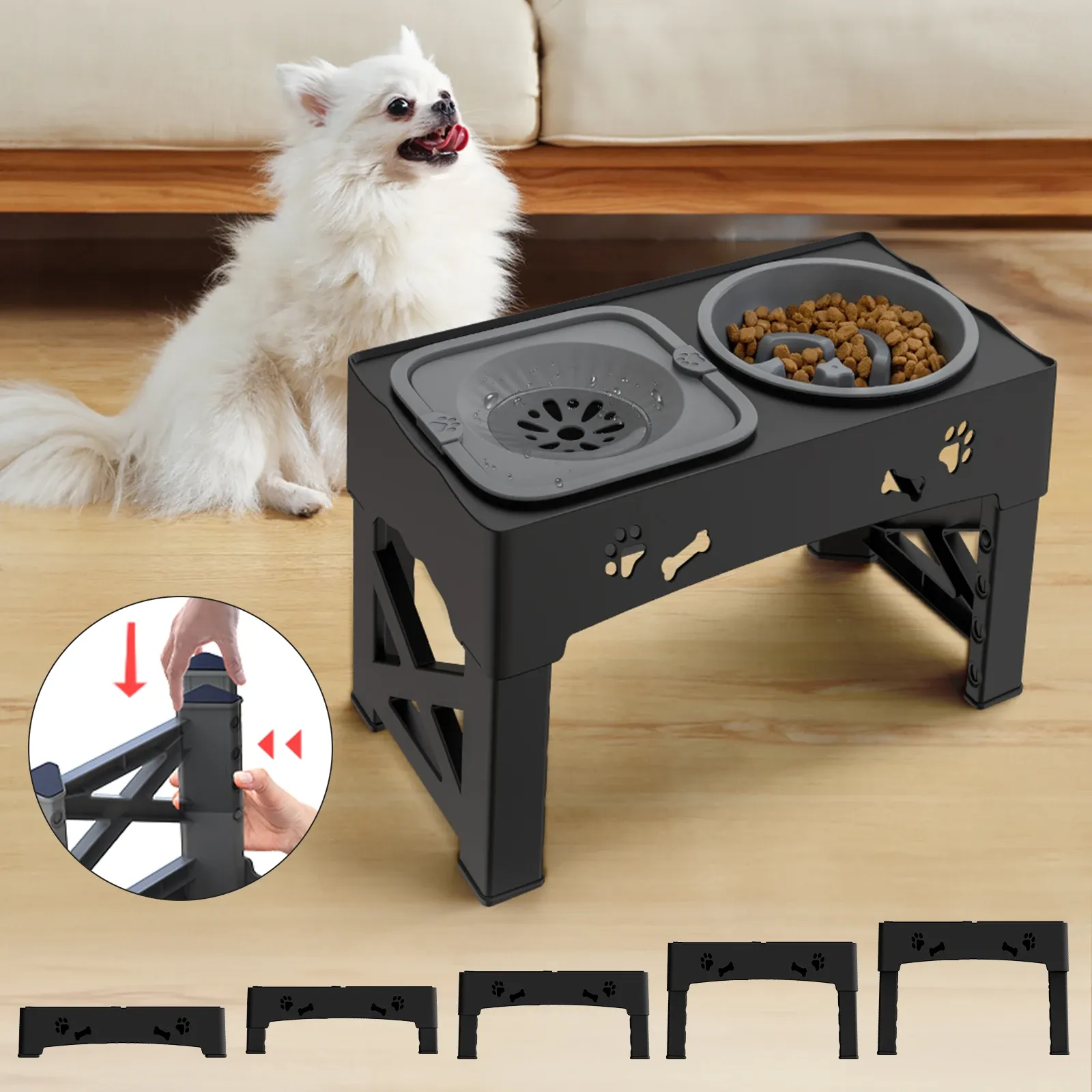 3 In 1 Pet Feeder Slow Feed Bowls Double Bowls Foldable With 5 Adjustable Height Suitable For Pets Of Different Heights 3 In 1 Pet Feeder Slow Feed Bowls Double Bowls Foldable With 5 Adjustable Height Suitable For Pets Of Different Heights