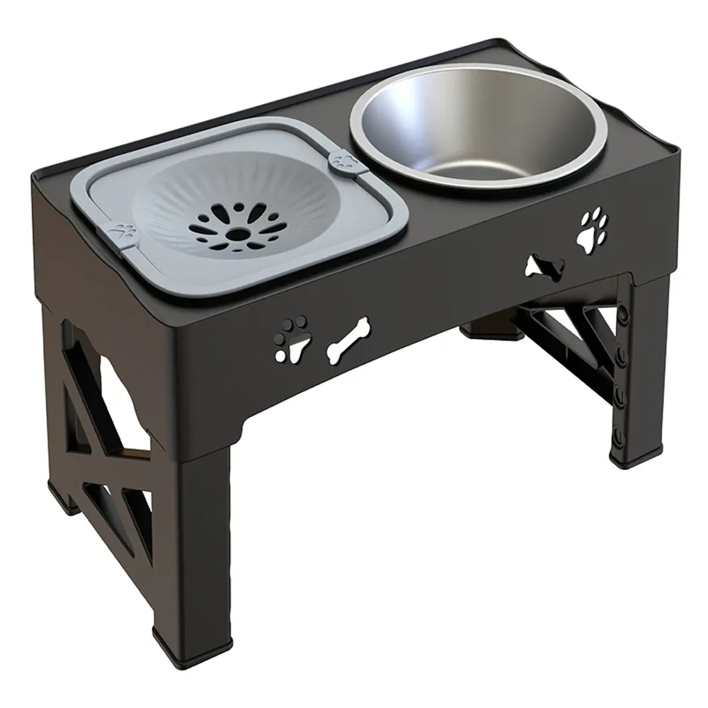 3 In 1 Pet Feeder Slow Feed Bowls Double Bowls Foldable With 5 Adjustable Height Suitable For Pets Of Different Heights