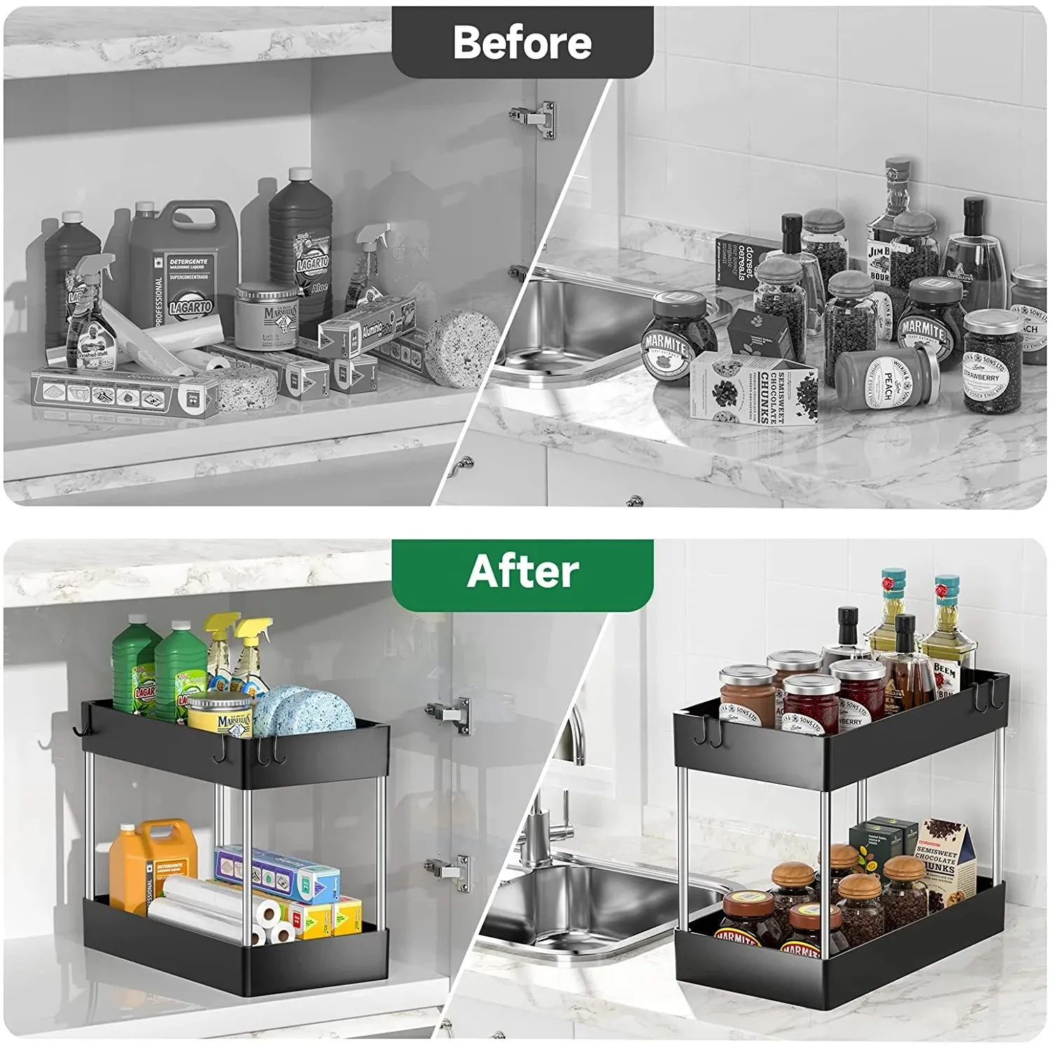 1/2 Pcs Under Sink Storage Organizer 2 Tier Drawer Multipurpose Rack Cabinet Under Sink Storage Rack Bathroom Kitchen Organizer 1/2 Pcs Under Sink Storage Organizer 2 Tier Drawer Multipurpose Rack Cabinet Under Sink Storage Rack Bathroom Kitchen Organizer
