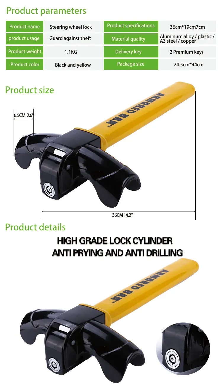 Universal Car Steering Wheel Lock Heavy Locking Devices Duty Anti-theft Car/Van Security Rotary Enhance Automobile Security Universal Car Steering Wheel Lock Heavy Locking Devices Duty Anti-theft Car/Van Security Rotary Enhance Automobile Security