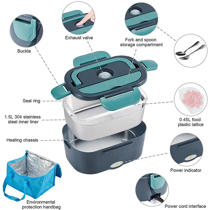 2 in1 Home Car Electric Lunch Box Stainless Steel Food Heating Bento Box 12V 24V 110v 220V Food Heated Warmer Container Set 2 in1 Home Car Electric Lunch Box Stainless Steel Food Heating Bento Box 12V 24V 110v 220V Food Heated Warmer Container Set