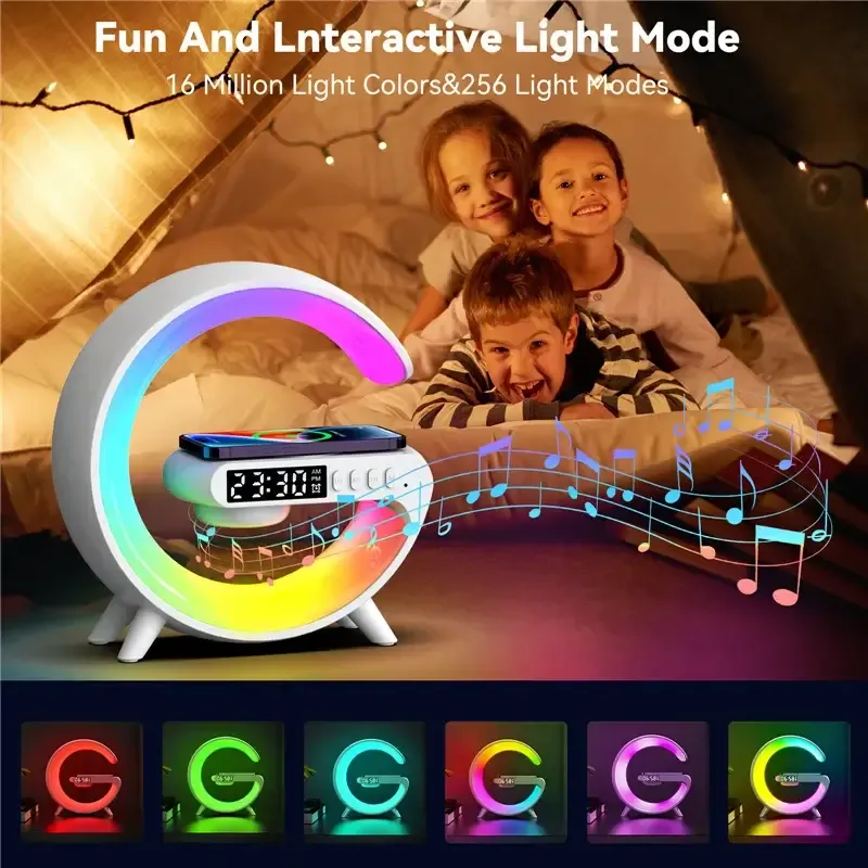 Wireless Charger Pad Stand Speaker TF Card RGB Night Light Lamp Alarm Clock Fast Charging Station Dock for iPhone Samsung Xiaomi Wireless Charger Pad Stand Speaker TF Card RGB Night Light Lamp Alarm Clock Fast Charging Station Dock for iPhone Samsung Xiaomi