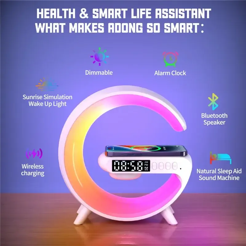Wireless Charger Pad Stand Speaker TF Card RGB Night Light Lamp Alarm Clock Fast Charging Station Dock for iPhone Samsung Xiaomi Wireless Charger Pad Stand Speaker TF Card RGB Night Light Lamp Alarm Clock Fast Charging Station Dock for iPhone Samsung Xiaomi
