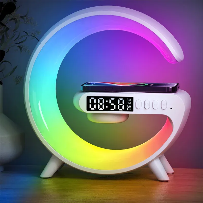 Wireless Charger Pad Stand Speaker TF Card RGB Night Light Lamp Alarm Clock Fast Charging Station Dock for iPhone Samsung Xiaomi Wireless Charger Pad Stand Speaker TF Card RGB Night Light Lamp Alarm Clock Fast Charging Station Dock for iPhone Samsung Xiaomi