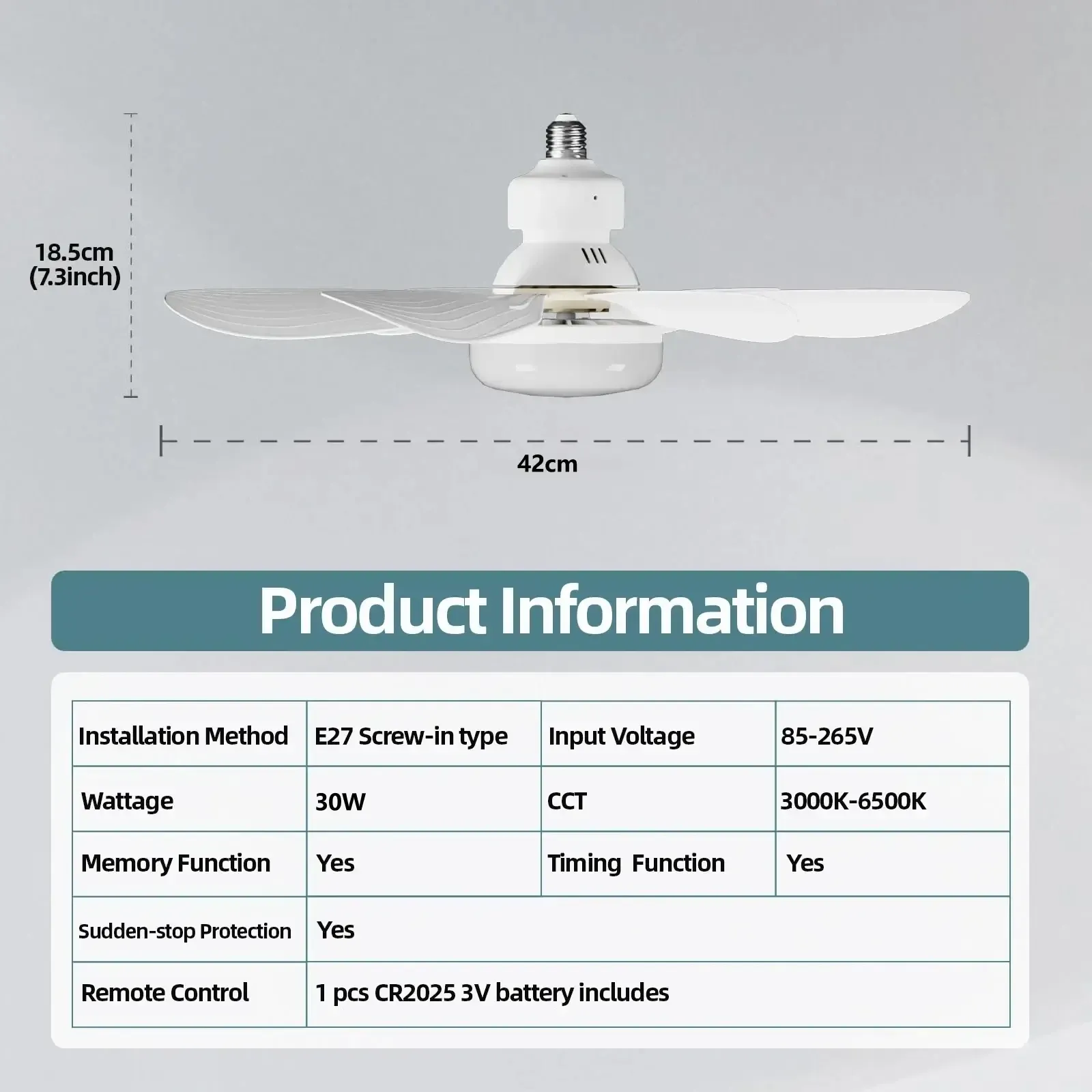 מאוורר תקרה אוניברסלי מתברג עם נורת LED ושלט – תמונה 6