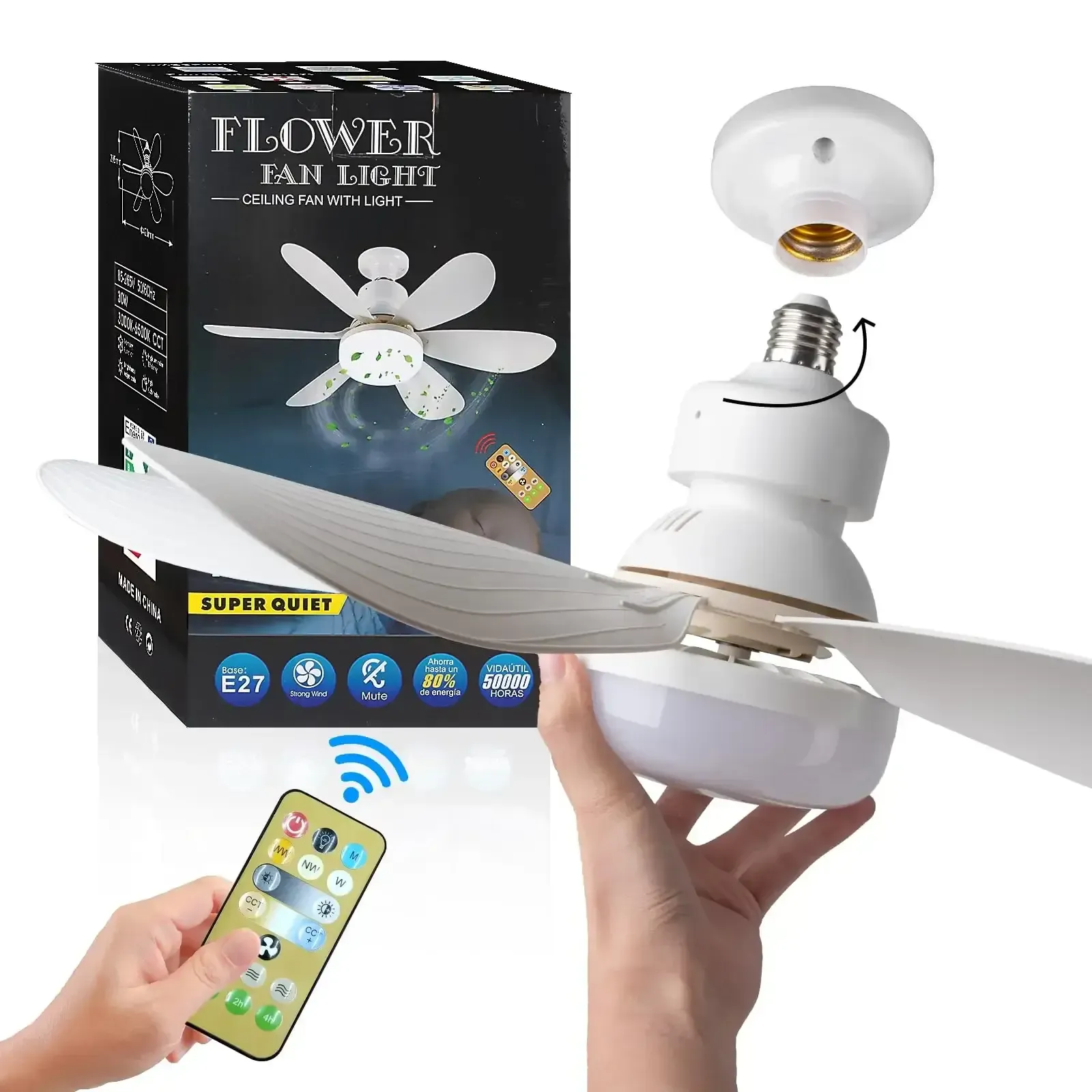 מאוורר תקרה אוניברסלי מתברג עם נורת LED ושלט – תמונה 2