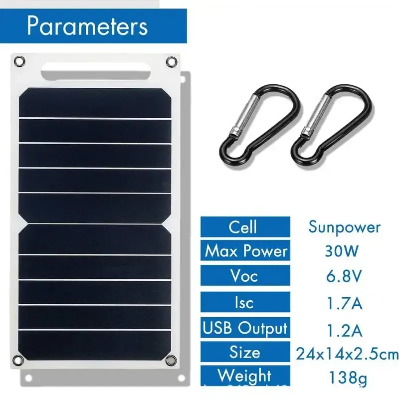 30W Solar Panel With USB Waterproof Outdoor Hiking And Camping Portable Battery Mobile Phone Charging Bank Charging Panel 6.8V 30W Solar Panel With USB Waterproof Outdoor Hiking And Camping Portable Battery Mobile Phone Charging Bank Charging Panel 6.8V