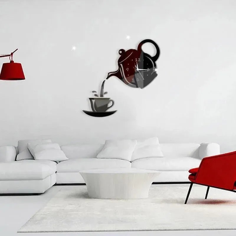 3D DIY Teapot Shape Wall Clock Acrylic Mirror Clock Modern Kitchen Home Decor Wall Sticker Hollow Digital Clock watch home clock 3D DIY Teapot Shape Wall Clock Acrylic Mirror Clock Modern Kitchen Home Decor Wall Sticker Hollow Digital Clock watch home clock
