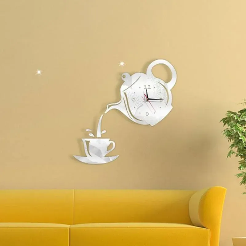 3D DIY Teapot Shape Wall Clock Acrylic Mirror Clock Modern Kitchen Home Decor Wall Sticker Hollow Digital Clock watch home clock 3D DIY Teapot Shape Wall Clock Acrylic Mirror Clock Modern Kitchen Home Decor Wall Sticker Hollow Digital Clock watch home clock