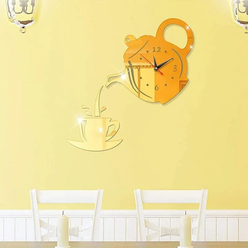 3D DIY Teapot Shape Wall Clock Acrylic Mirror Clock Modern Kitchen Home Decor Wall Sticker Hollow Digital Clock watch home clock 3D DIY Teapot Shape Wall Clock Acrylic Mirror Clock Modern Kitchen Home Decor Wall Sticker Hollow Digital Clock watch home clock