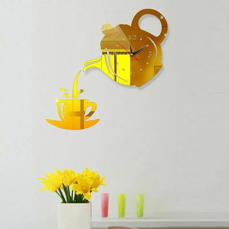 3D DIY Teapot Shape Wall Clock Acrylic Mirror Clock Modern Kitchen Home Decor Wall Sticker Hollow Digital Clock watch home clock 3D DIY Teapot Shape Wall Clock Acrylic Mirror Clock Modern Kitchen Home Decor Wall Sticker Hollow Digital Clock watch home clock