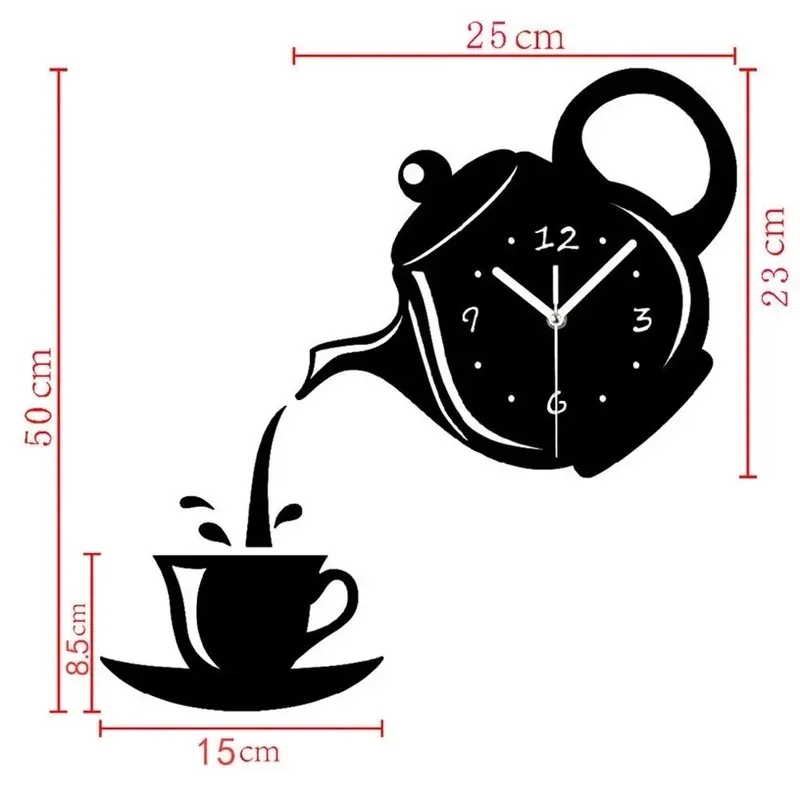 3D DIY Teapot Shape Wall Clock Acrylic Mirror Clock Modern Kitchen Home Decor Wall Sticker Hollow Digital Clock watch home clock 3D DIY Teapot Shape Wall Clock Acrylic Mirror Clock Modern Kitchen Home Decor Wall Sticker Hollow Digital Clock watch home clock