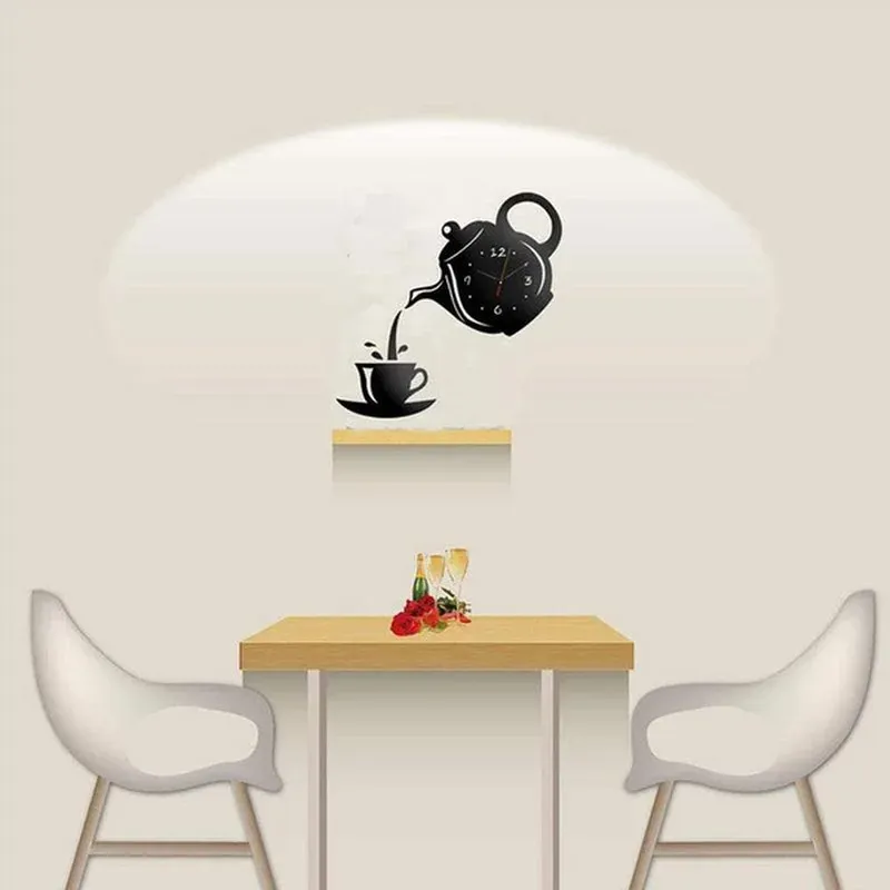 3D DIY Teapot Shape Wall Clock Acrylic Mirror Clock Modern Kitchen Home Decor Wall Sticker Hollow Digital Clock watch home clock 3D DIY Teapot Shape Wall Clock Acrylic Mirror Clock Modern Kitchen Home Decor Wall Sticker Hollow Digital Clock watch home clock