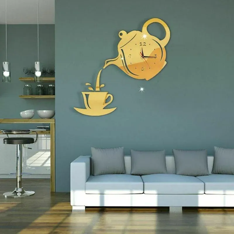 3D DIY Teapot Shape Wall Clock Acrylic Mirror Clock Modern Kitchen Home Decor Wall Sticker Hollow Digital Clock watch home clock 3D DIY Teapot Shape Wall Clock Acrylic Mirror Clock Modern Kitchen Home Decor Wall Sticker Hollow Digital Clock watch home clock
