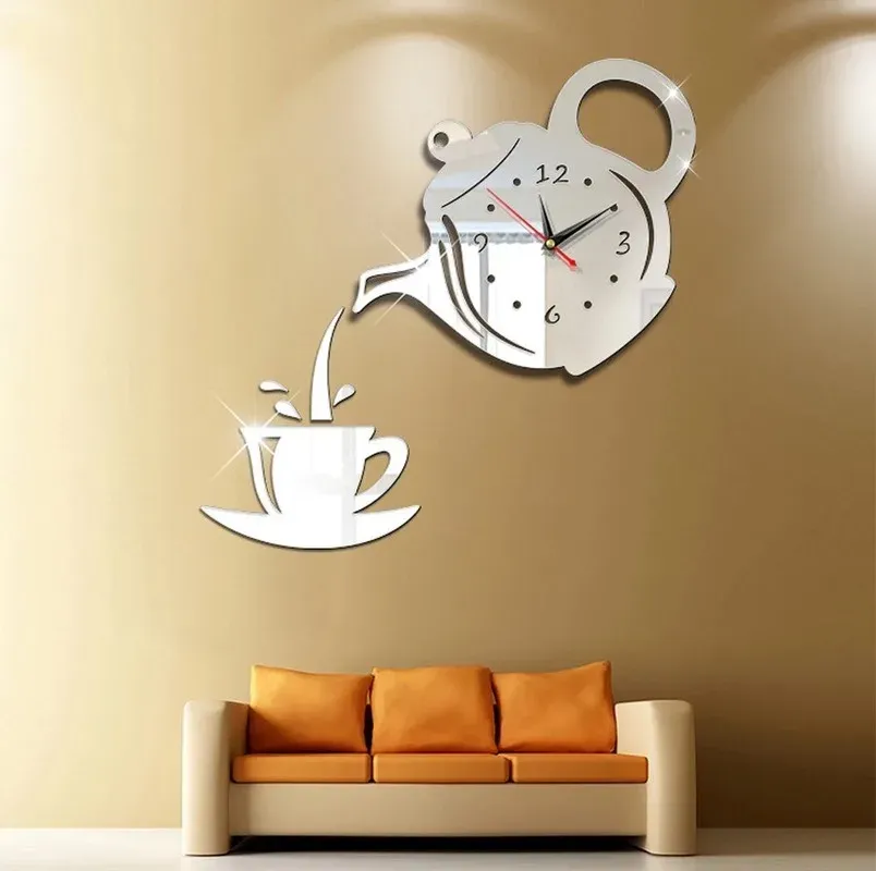 3D DIY Teapot Shape Wall Clock Acrylic Mirror Clock Modern Kitchen Home Decor Wall Sticker Hollow Digital Clock watch home clock 3D DIY Teapot Shape Wall Clock Acrylic Mirror Clock Modern Kitchen Home Decor Wall Sticker Hollow Digital Clock watch home clock