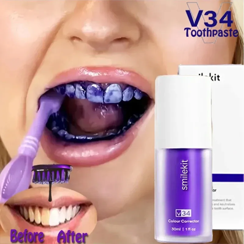 30ml V34 SmileKit Purple Toothpaste Removes Tartar Clean Oral Hygiene Fresh Breath Whitening Teeth Care Products 30ml V34 SmileKit Purple Toothpaste Removes Tartar Clean Oral Hygiene Fresh Breath Whitening Teeth Care Products