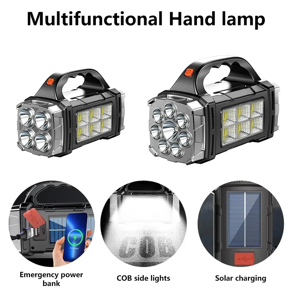 Rechargeable Portable Hand Lamp 8/4 LED Powerful Flashlight Outdoor Camping Solar Charging Light USB Torch With COB Work Lantern Rechargeable Portable Hand Lamp 8/4 LED Powerful Flashlight Outdoor Camping Solar Charging Light USB Torch With COB Work Lantern